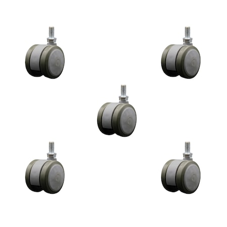 Service Caster 2'' Gray Floor Safe Twin Wheel Casters 3/8 Threaded Stem, 5PK SCC-TS02S50-TPR-GRY-381634-5